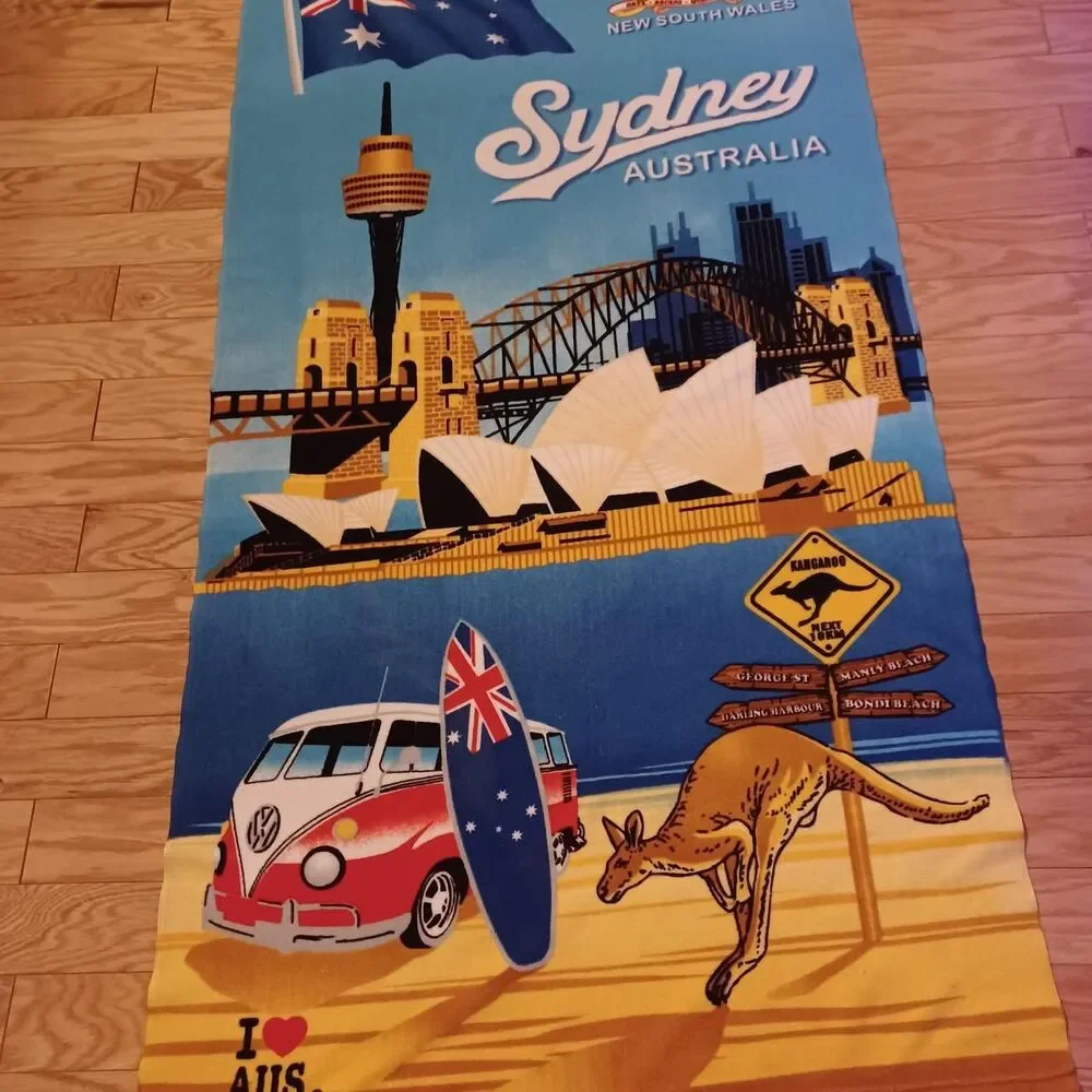 Sydney Australia Souvenir Beach Towel Kangaroo Surf VW Bus Opera House 34x60